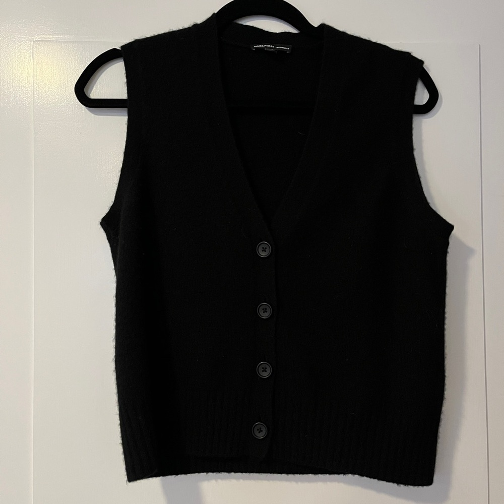 James Perse Black V-Neck Button-Front Sweater Vest